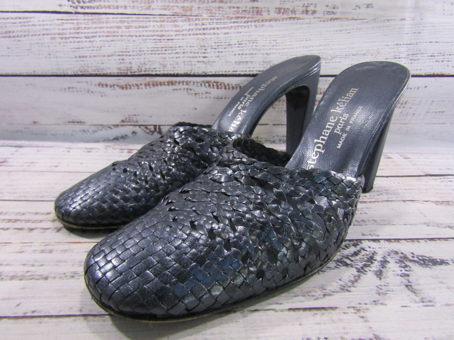 Stephane Kelian Women's Blue Leather Mule Sandals Size 6.5 Made in France