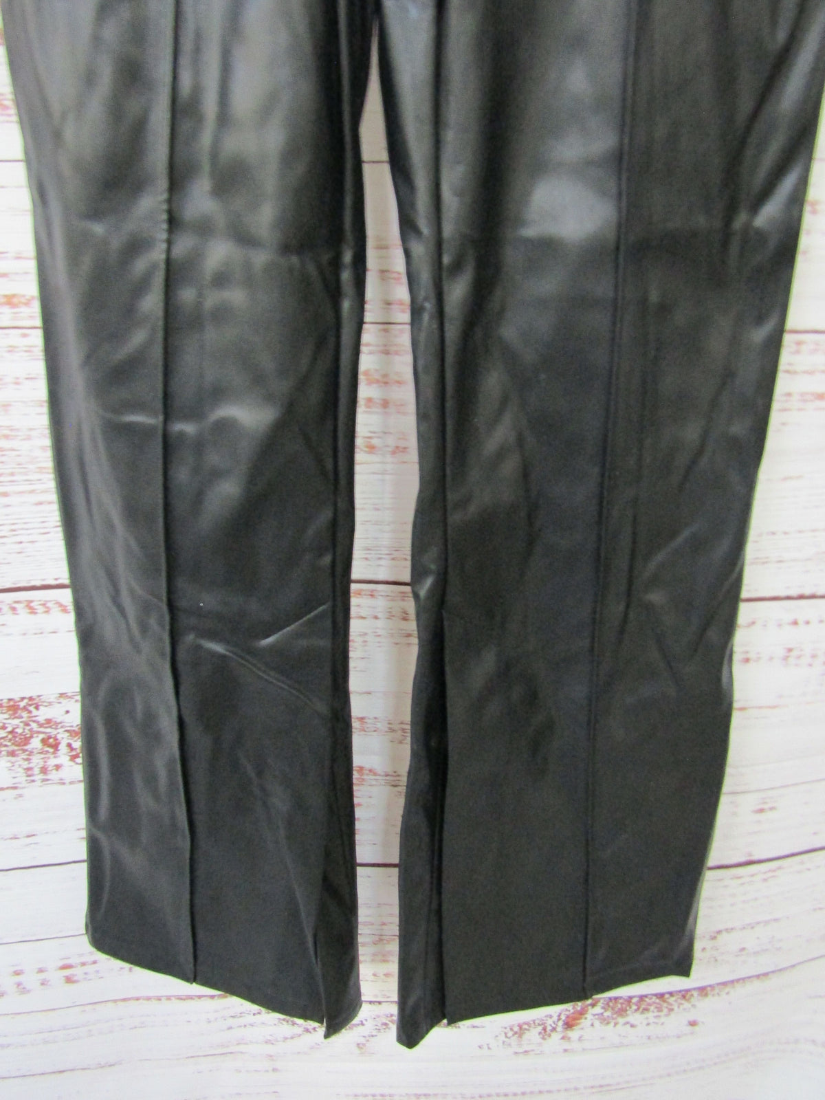 Commense Women's Black Faux Leather High Waisted Wide Leg Pants Size XS
