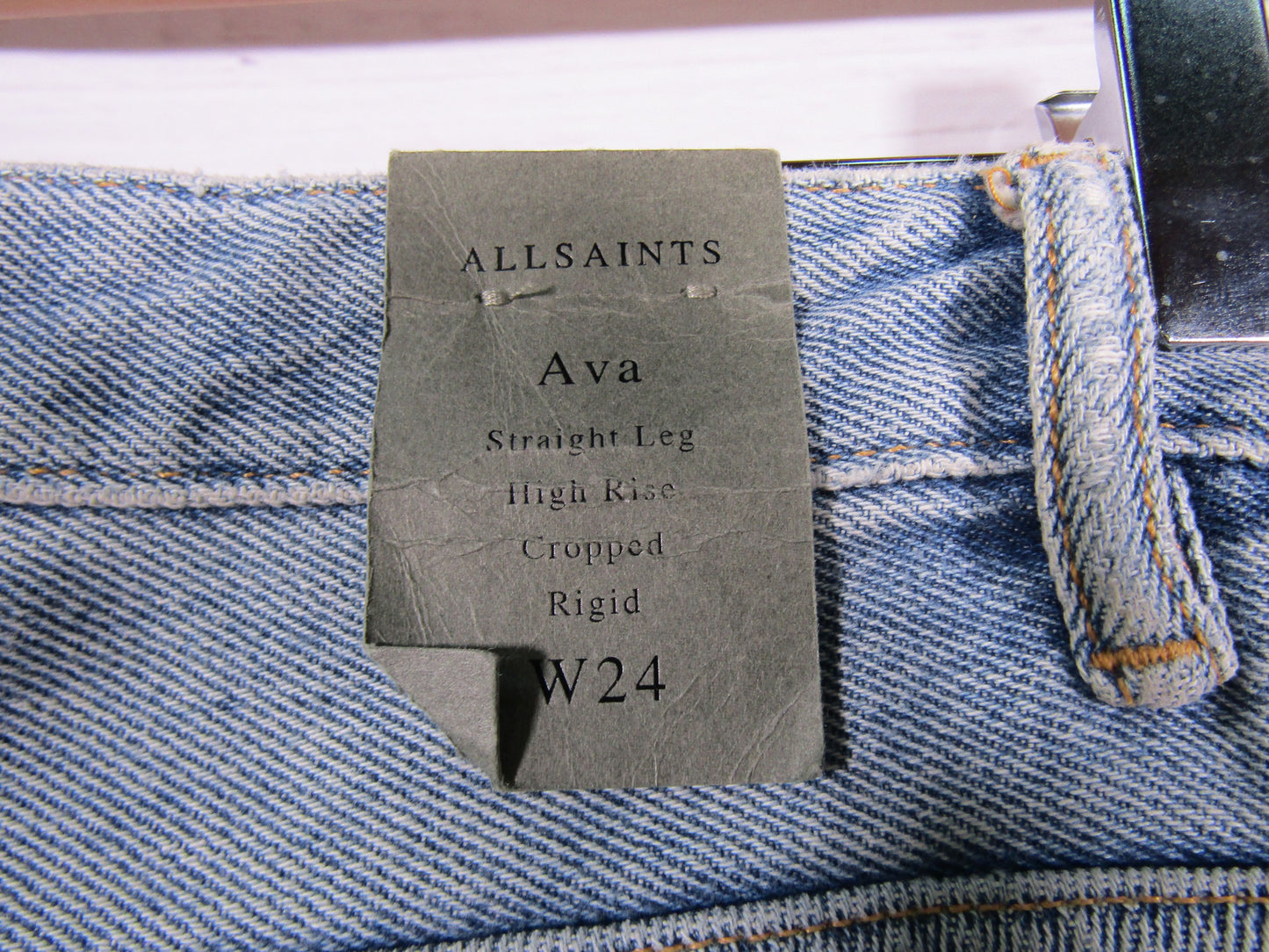 AllSaints Ava Women's Indigo Blue Straight Leg High Rise Cropped Jeans Size 24