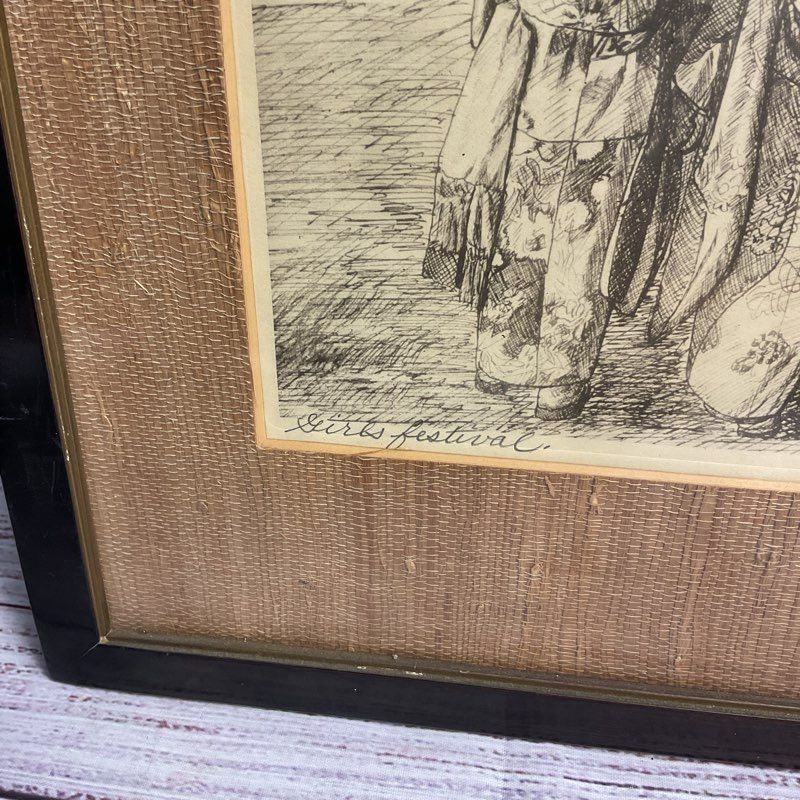 Vtg. Rudolf Seiler "Girls Festival" Signed, Framed 17" Etching
