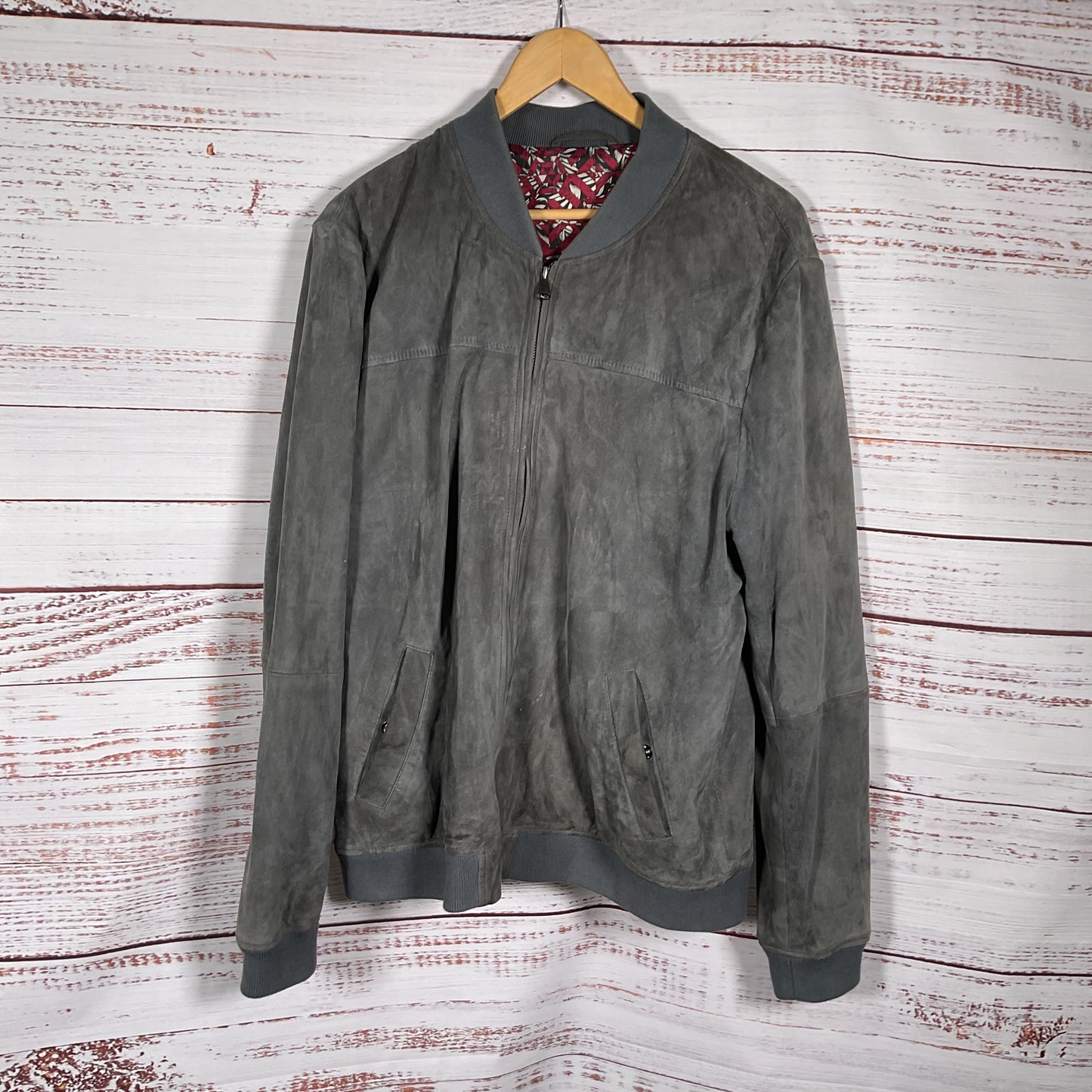 Ted Baker Grey Suede Full Zip Bomber Jacket - Size 6