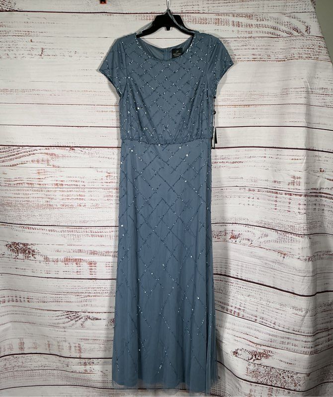 NWT Adrianna Papell Beaded Blouson Gown in Vintage Blue Size 6 Retail $199