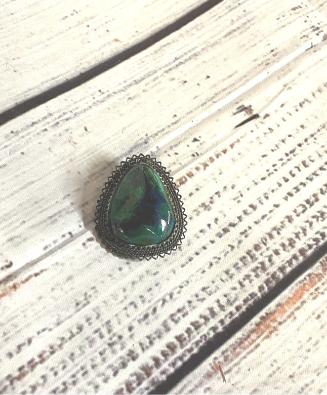 Israel Sterling Silver Vintage Brooch Pendant with Green Gemstone