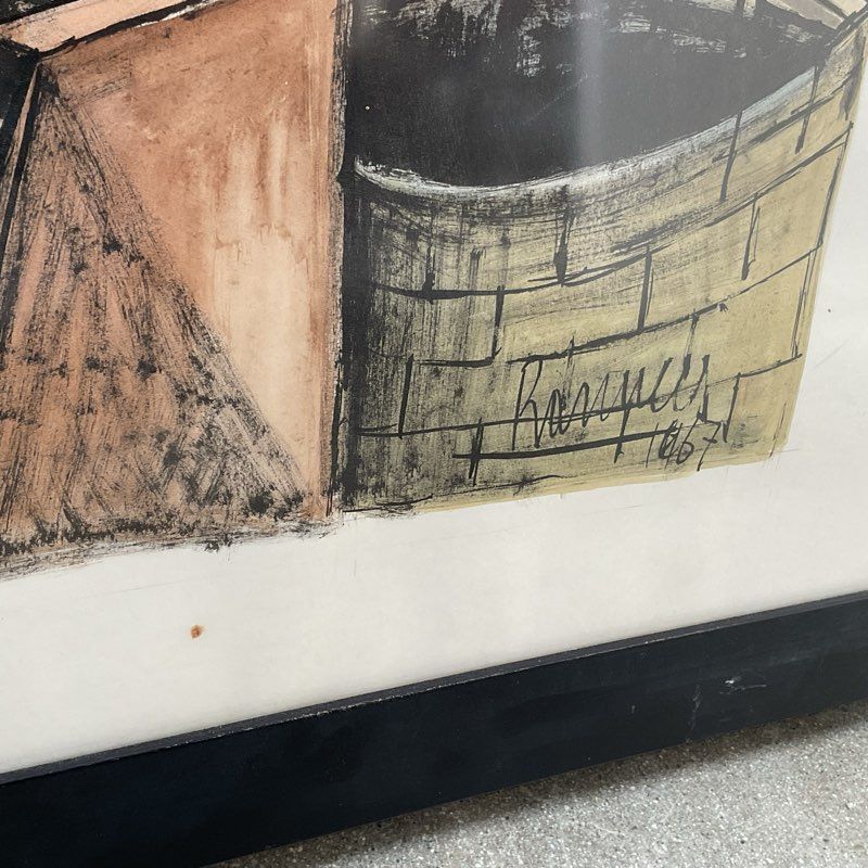 Lucio Ranucci India Ink & Watercolor Painting of a Man at a Well 32" Framed