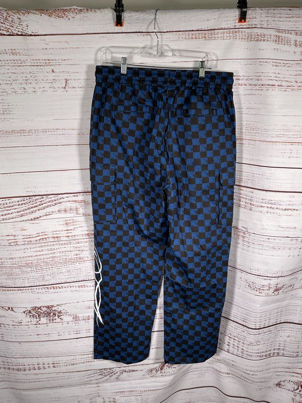Von Dutch Men's Checkered Black & Blue Jogger Logo Pants Size L