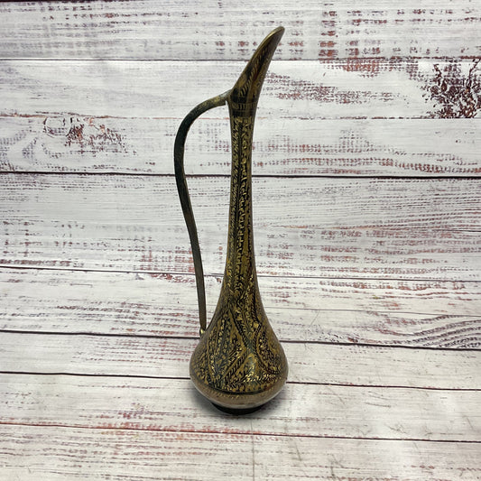 Darkened Brass Hand Engraved 10" Pitcher Vase