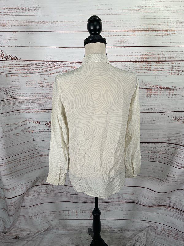 Opening Ceremony Fingerprint Pattern 100% Silk White Long Sleeve Shirt Size M