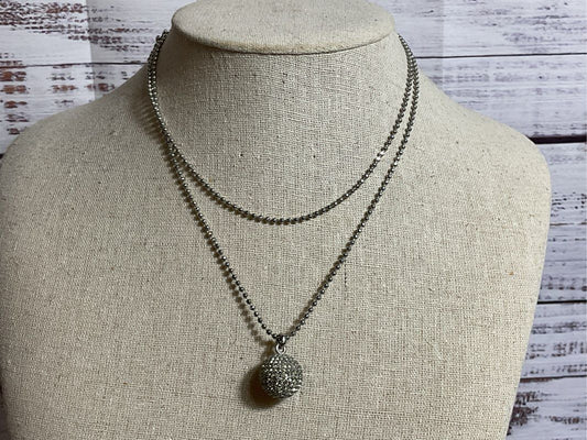 MICHAEL KORS Silver Tone Crystal Orb Pendant 32" Necklace