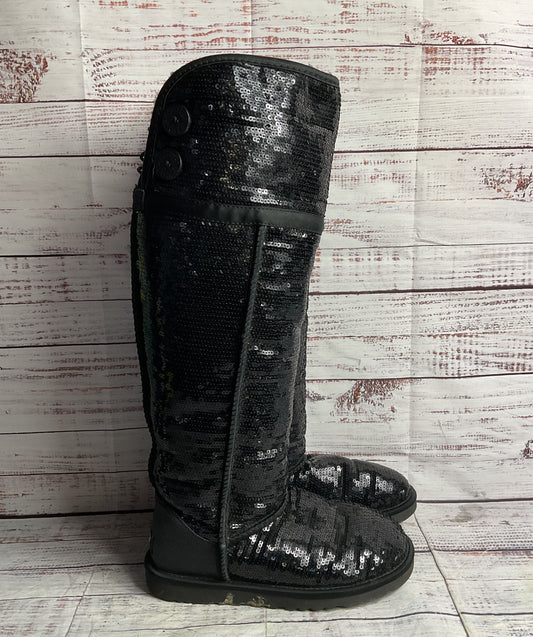 UGG Over The Knee Bailey Button Sequin Slip On Boots Black 6