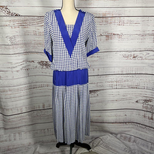 VTG. MINDY MALONE Women's Blue/White Dress- SEE MEASUREMENTS