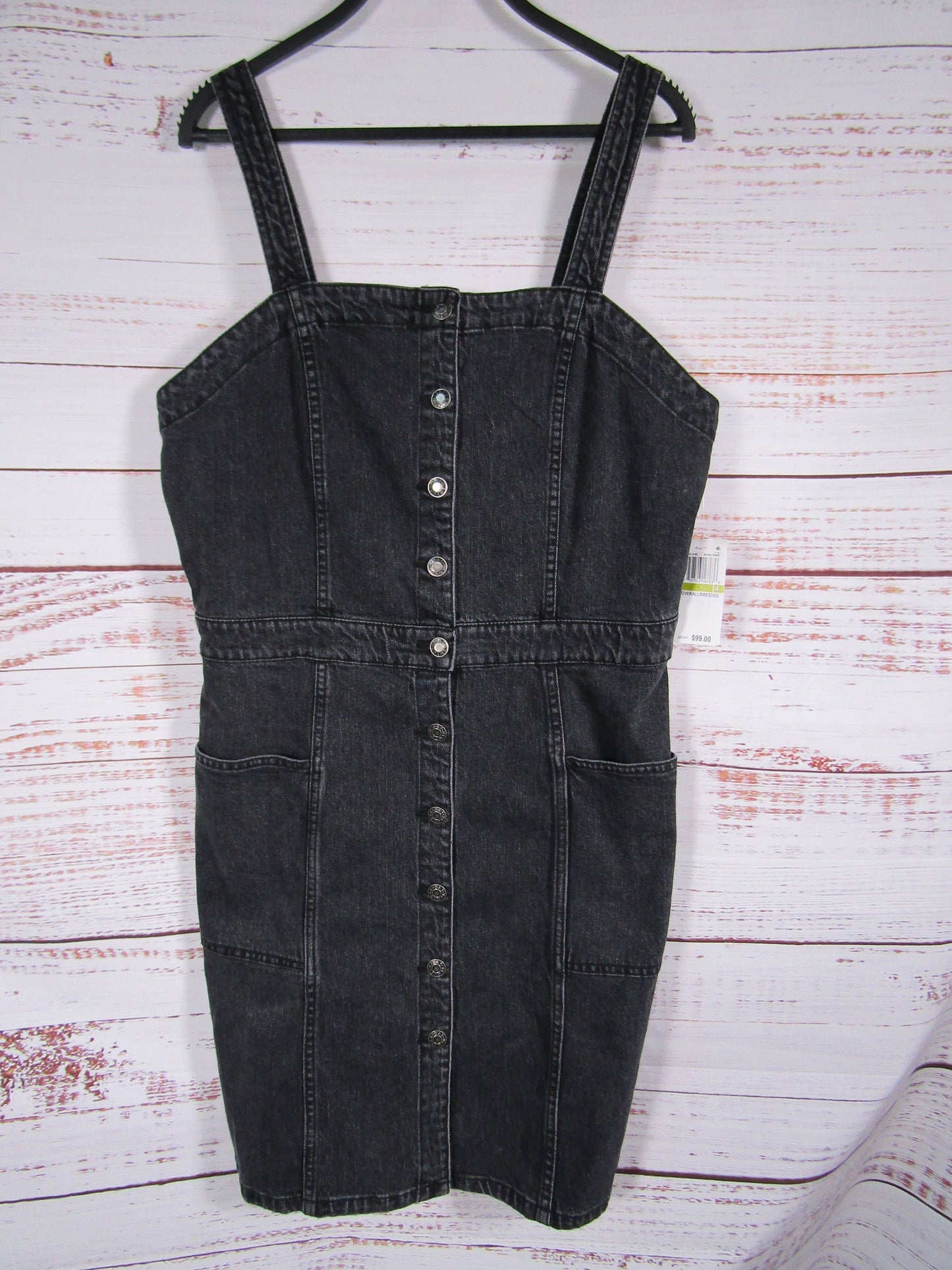 Oat Women's Black Denim Overall Dress Size 14