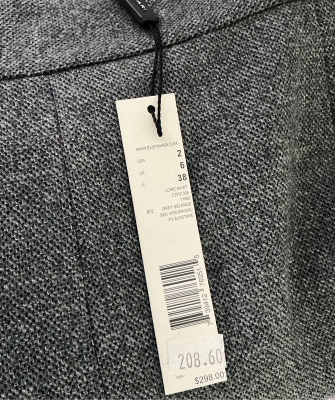 NWT Elie Tahari Gray Virgin Wool Skirt Suit Jacket Size 0 Skirt Sz 2 Retail $480