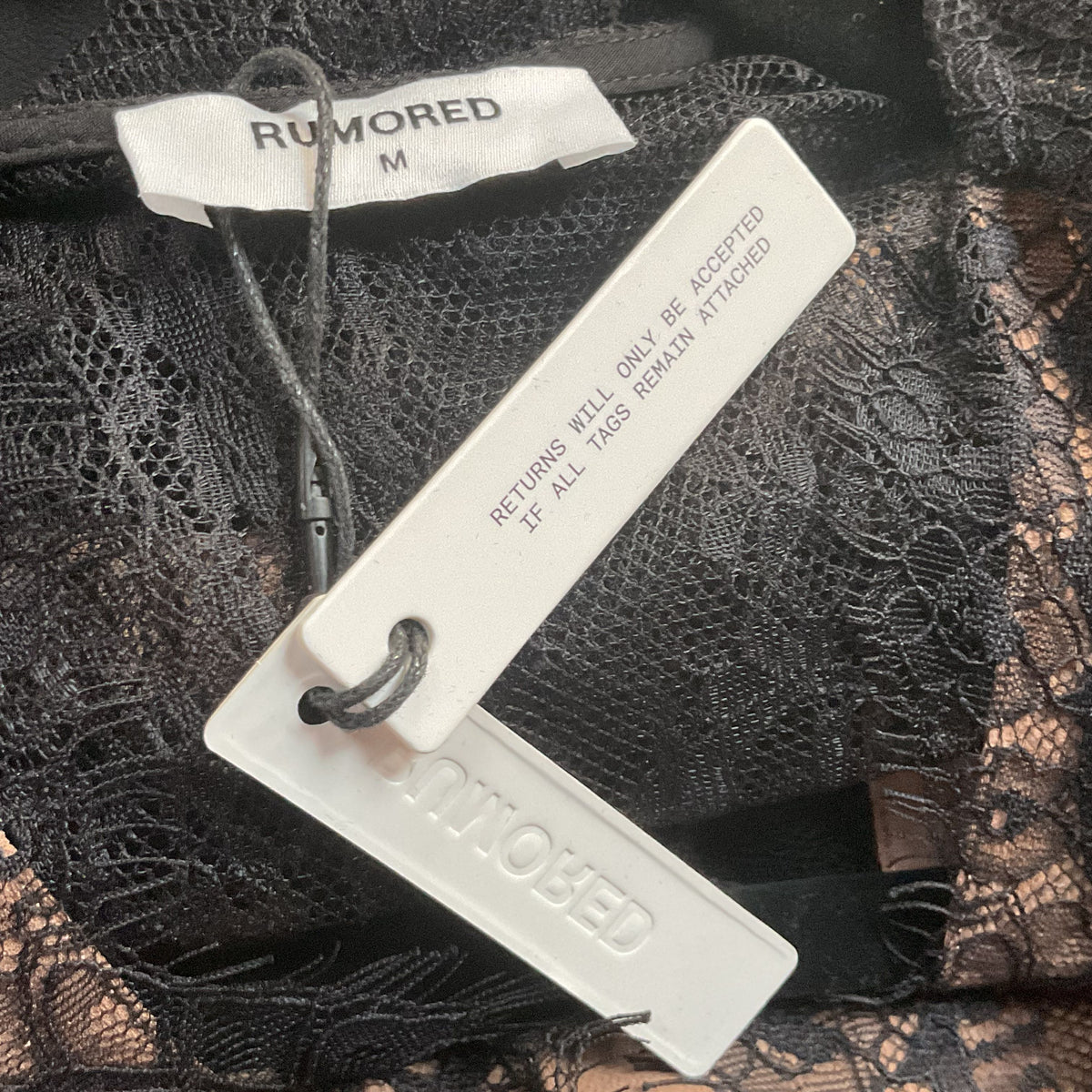 NWT RUMORED Women's Lace Top Sheer Lace Back Long Gown- SZ M