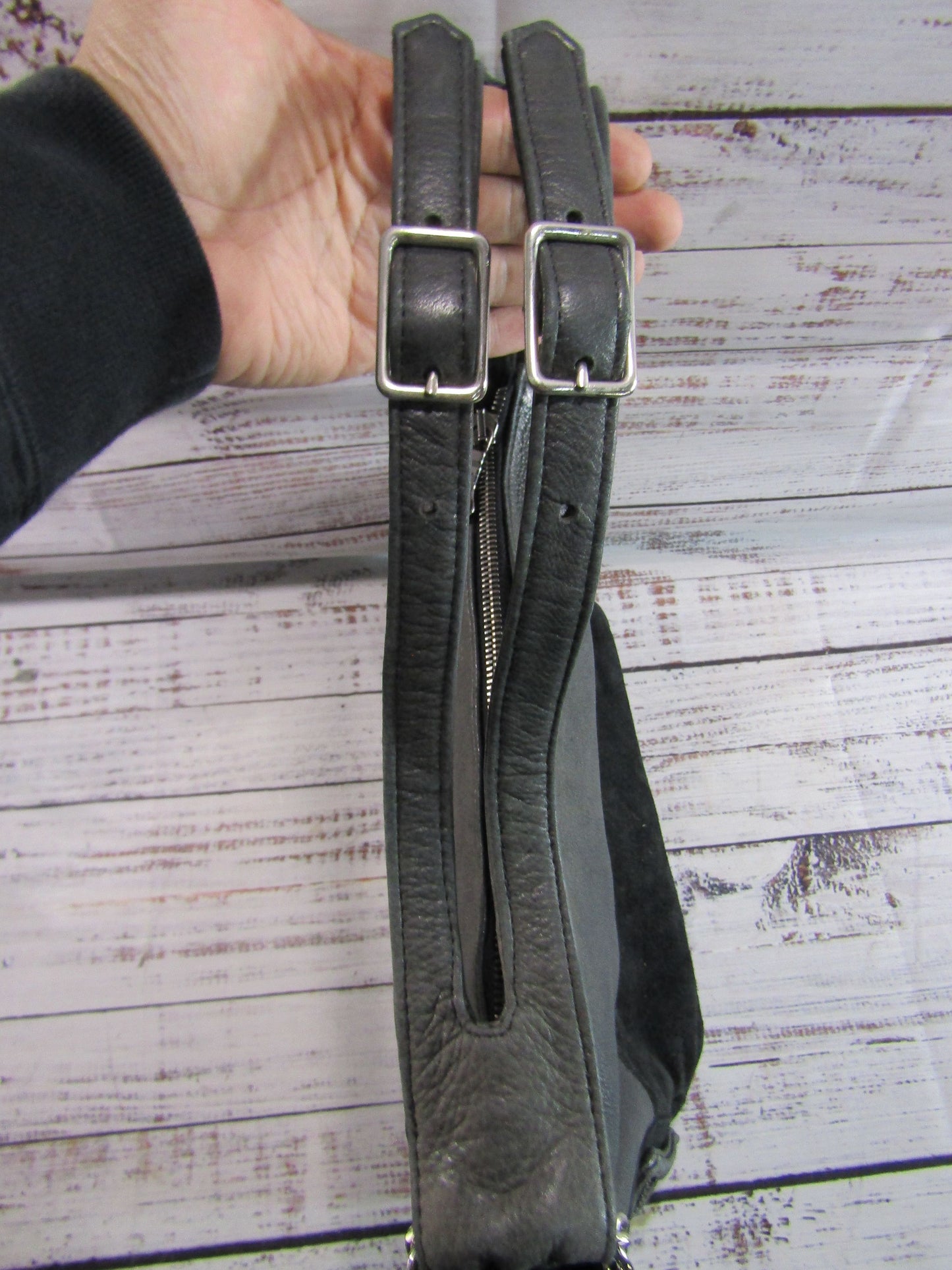 Guerin Women's Distressed Black Leather Shoulder Bag Made in Beverly Hills