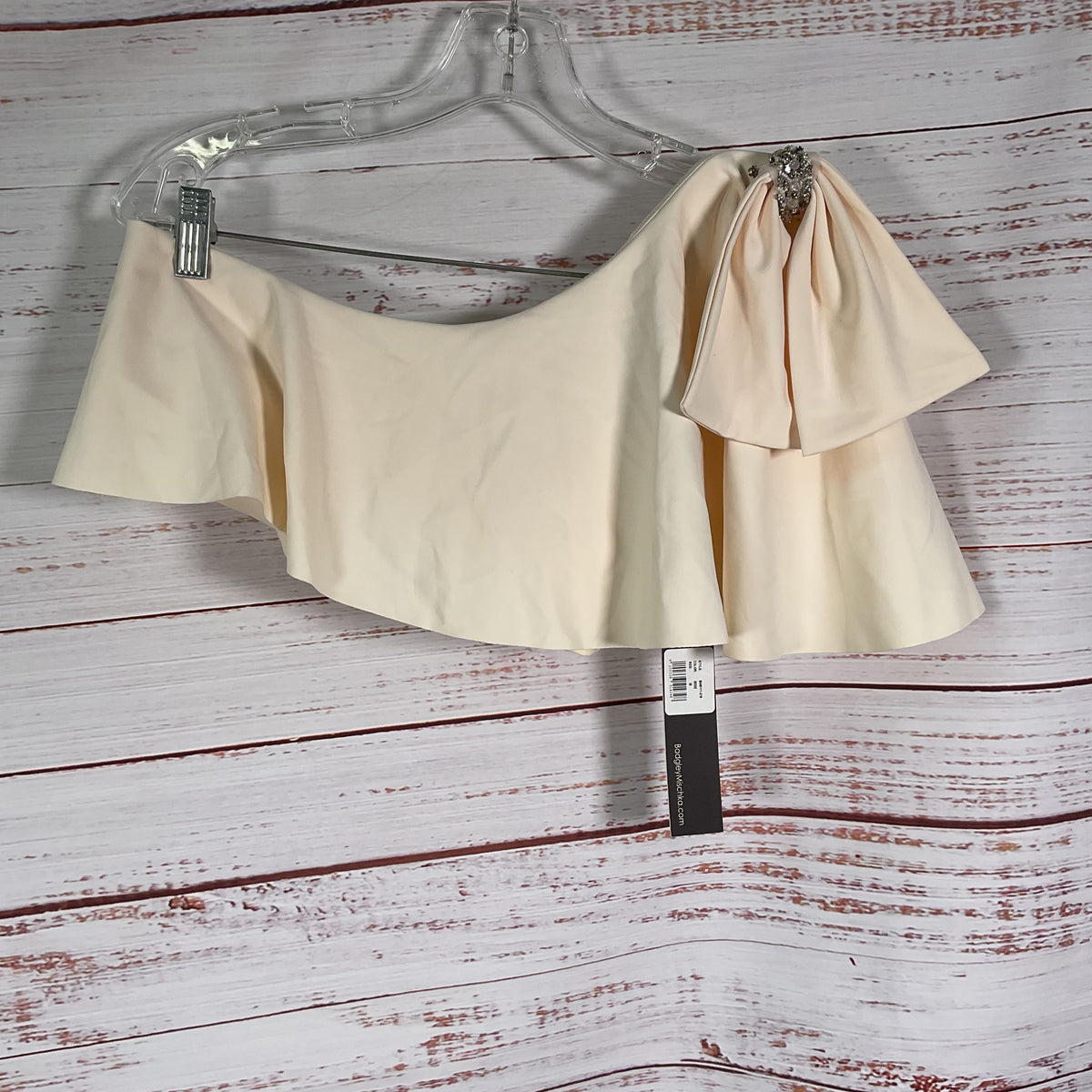 Badgley Mischka Jackie Bow Hi-Low Beige Bikini Swimwear - Size M / S