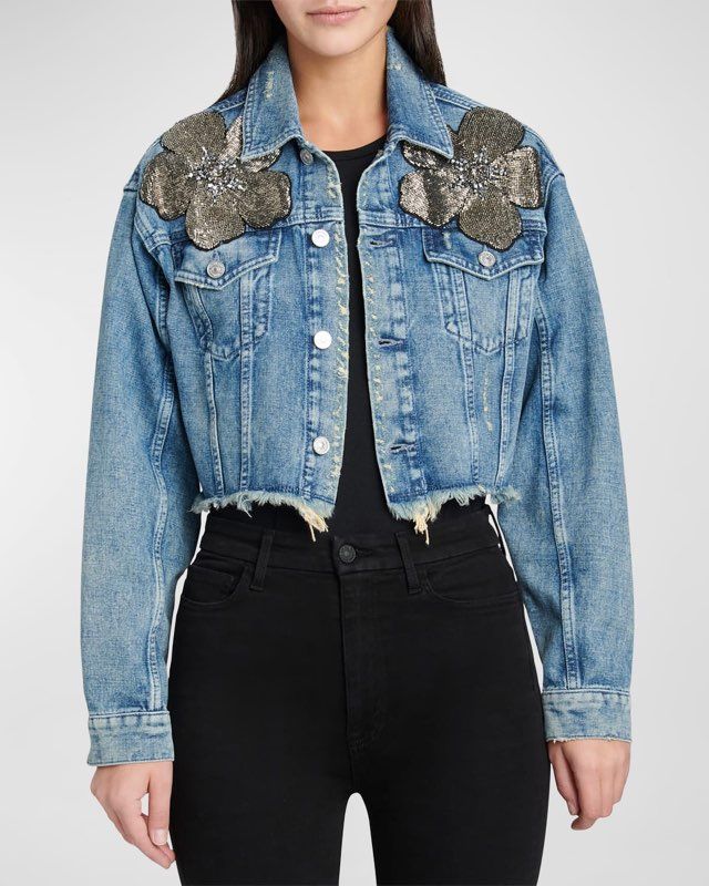 7 For All Mankind Women's Blue Cropped Denim Trucker Jacket Size XS