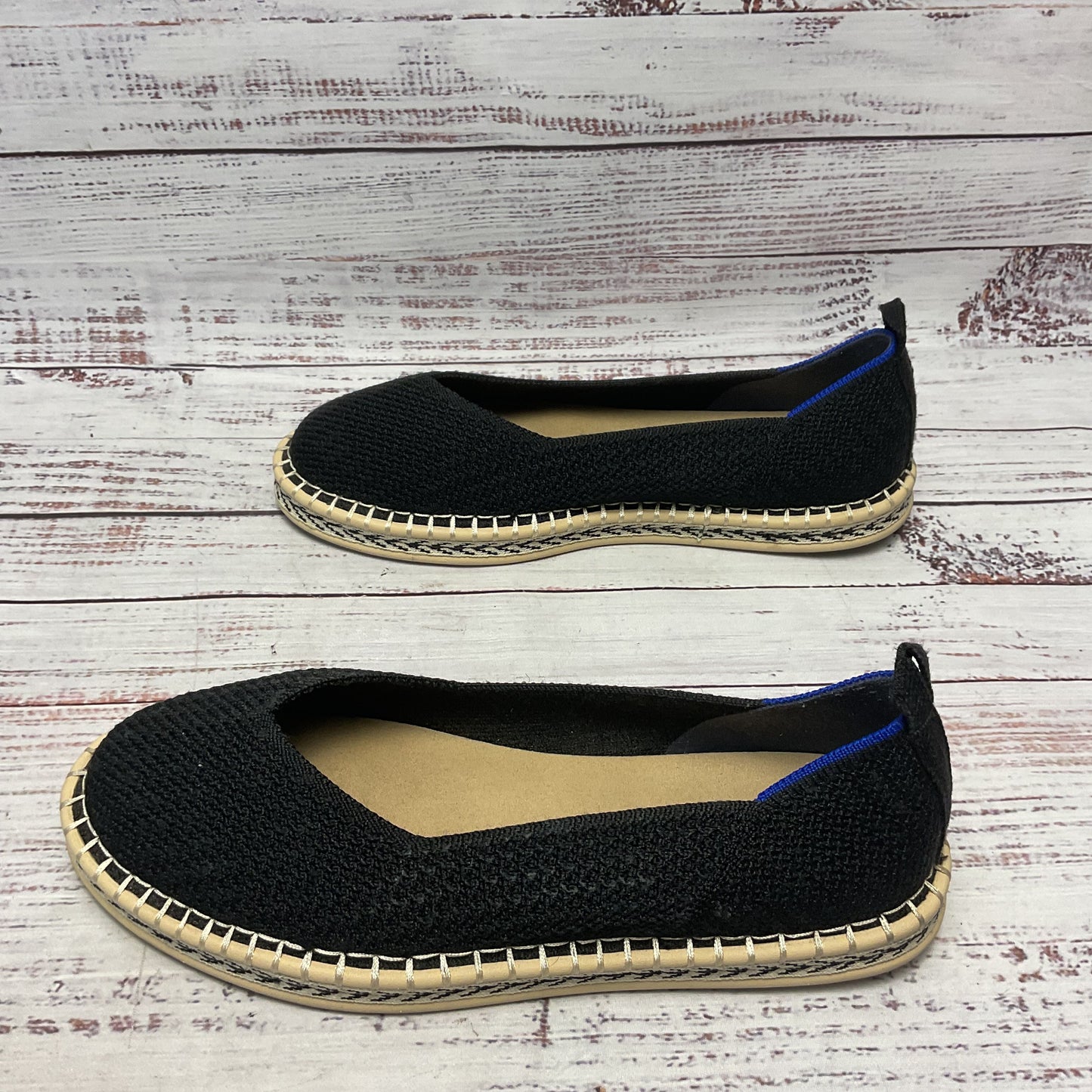 Rothy’s Boardwalk Black Stripe Knit Espadrille Fats Loafers Shoe Women Size 8