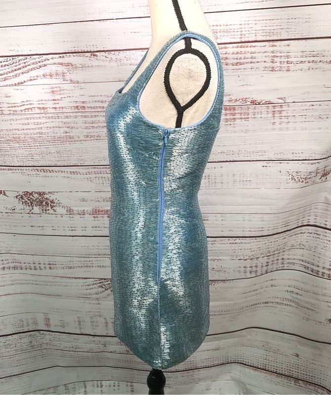 Staud Le Sable Beaded Mini Dress French Blue S