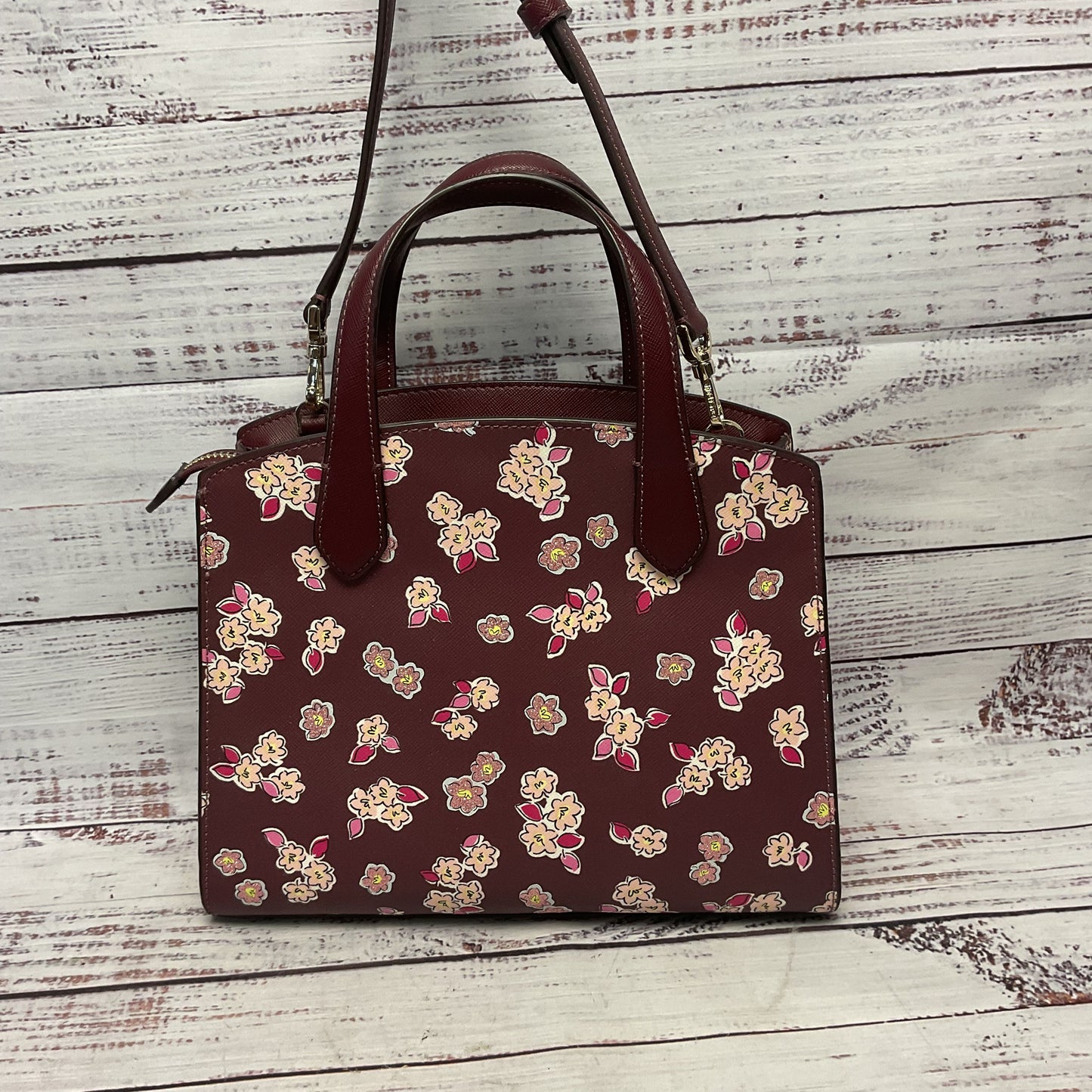 Kate Spade Frosted Floral Tinsel Deep Berry Satchel Top Handle Purse Bag