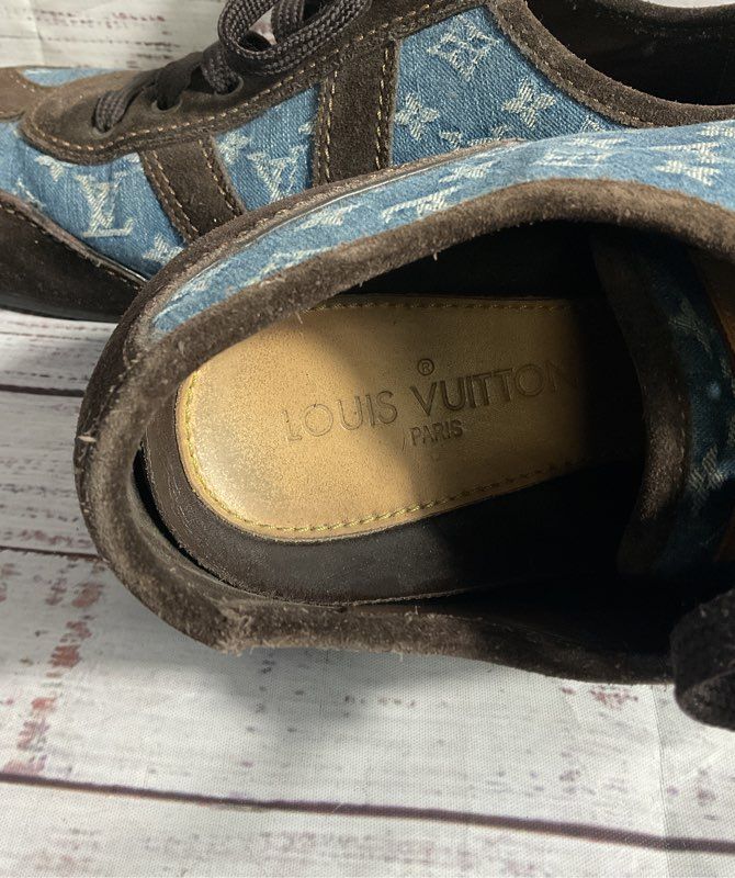 Louis Vuitton Monogram Sneaker Denim Brown Suede Men's Size 10.5