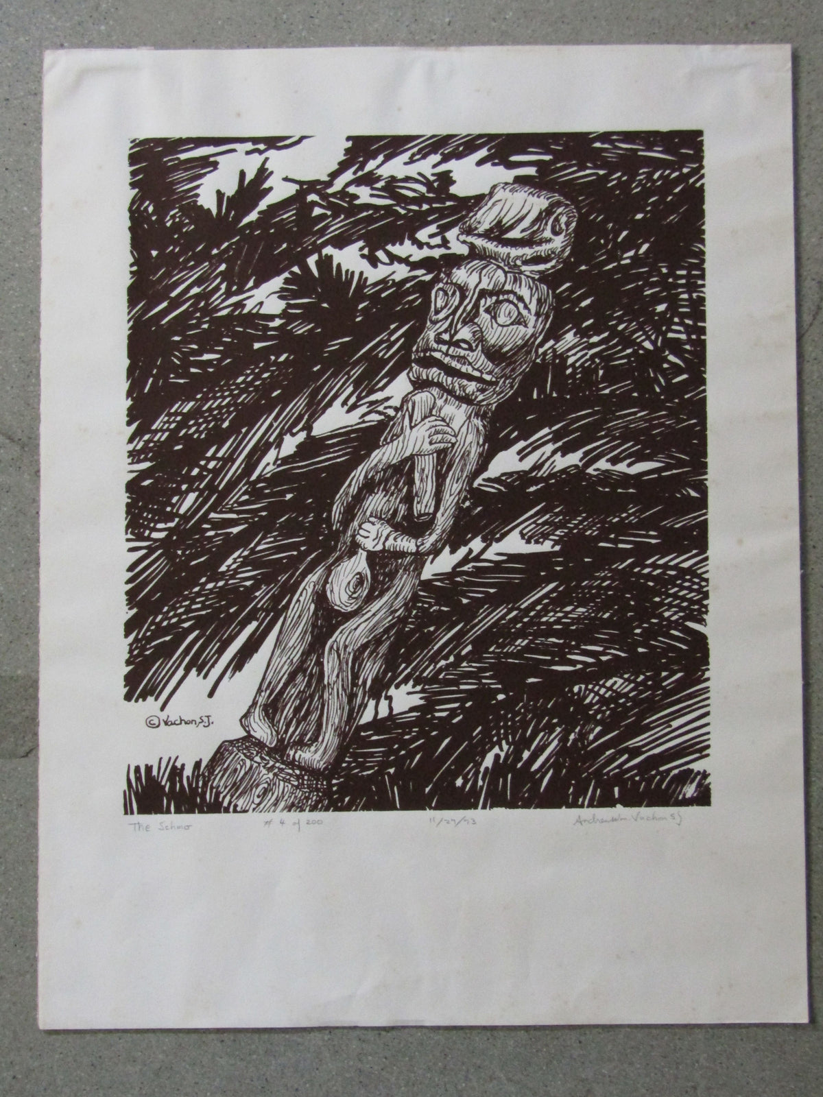 Vintage 1973 Andrew William Vachon Pencil Singed Totem Pole Print 4 of 200