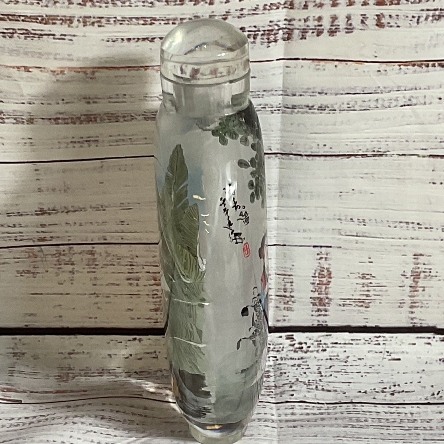 VTG./ANTIQUE Japanese Frosted Glass Reverse Hand Painted Bottle- 8.5"