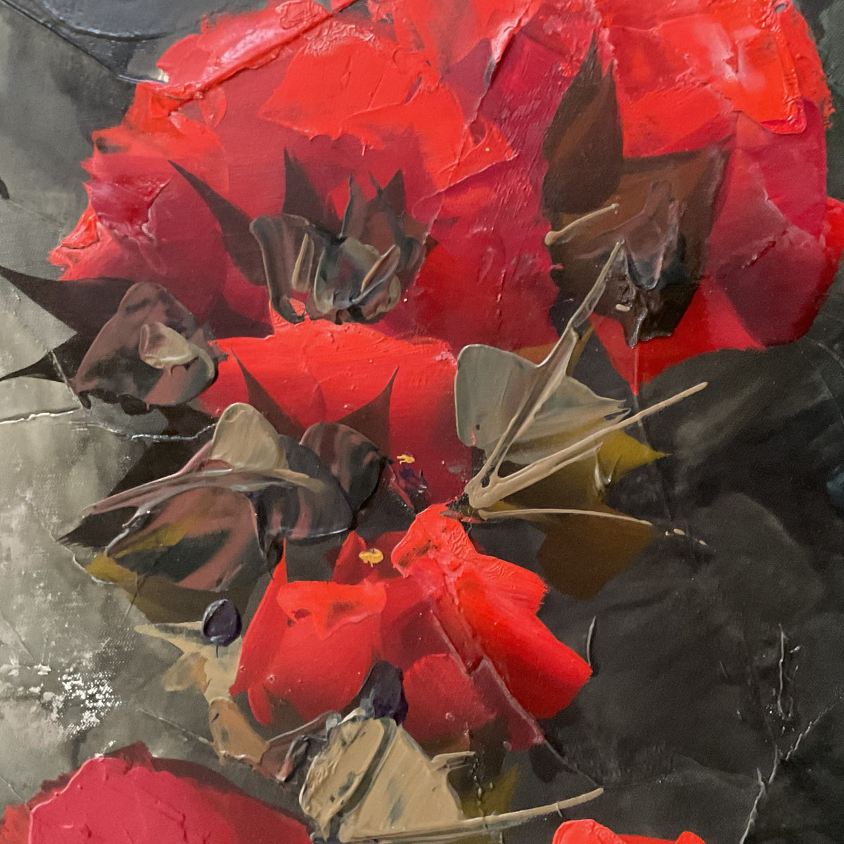 VTG Signed NIDIA D'ALLESANDRO Poppy Floral Still Life Oil Painting- 31.25" X 43"