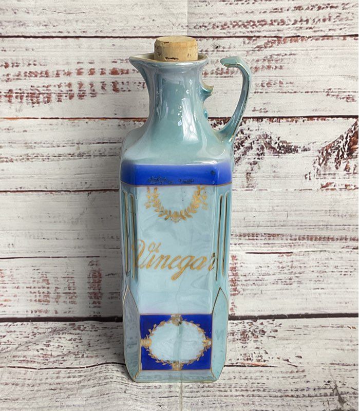 Victoria Vintage Czechoslovakia Lusterware 8" Oil Vinegar Dispensers Blue