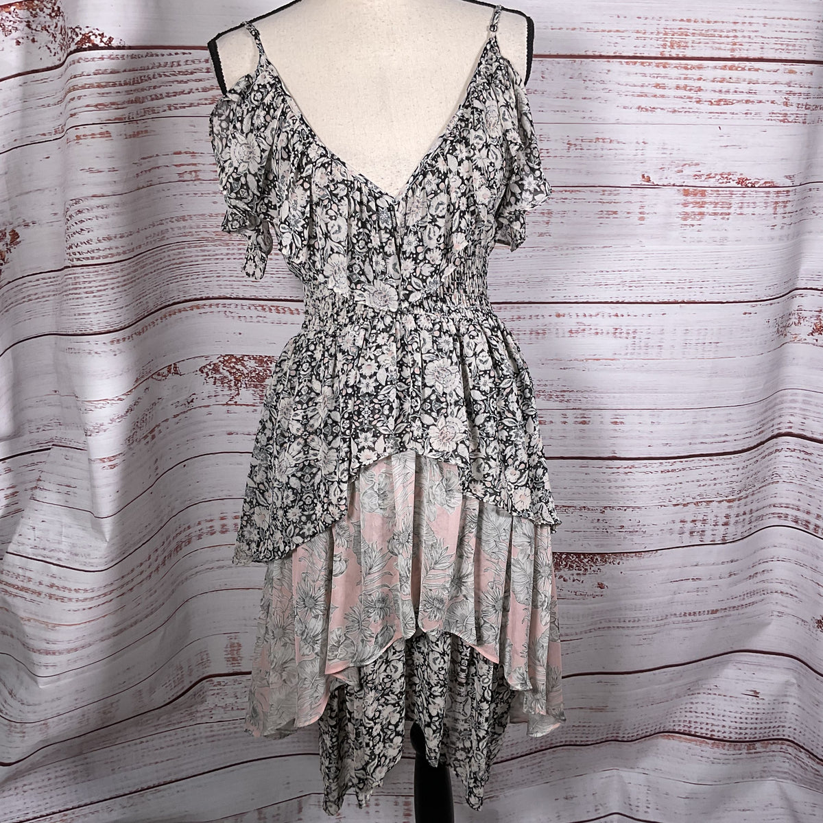 MISA Los Angeles Women's Ruffle Shoulder Strap Dress- SZ S