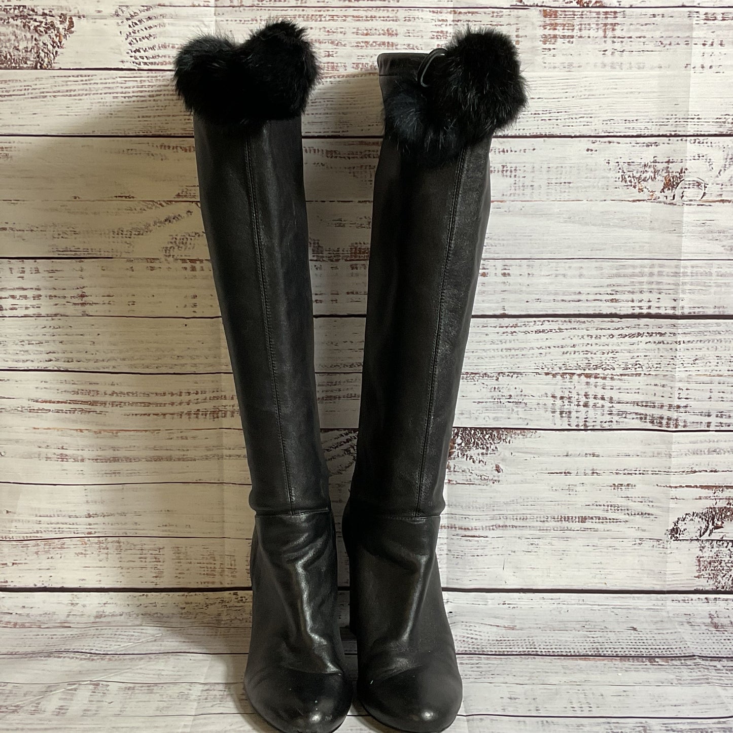 MICHAEL KORS Women's Black Tall Boots with Pom Pom Drawstring- SZ 8M