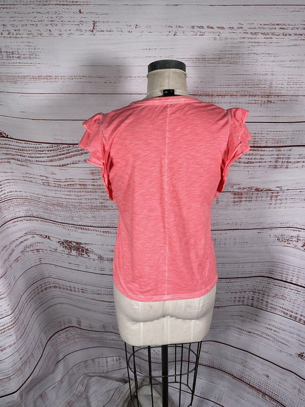 Veronica Beard Women's Ruffle Sleeve Top Salmon Pink Size M