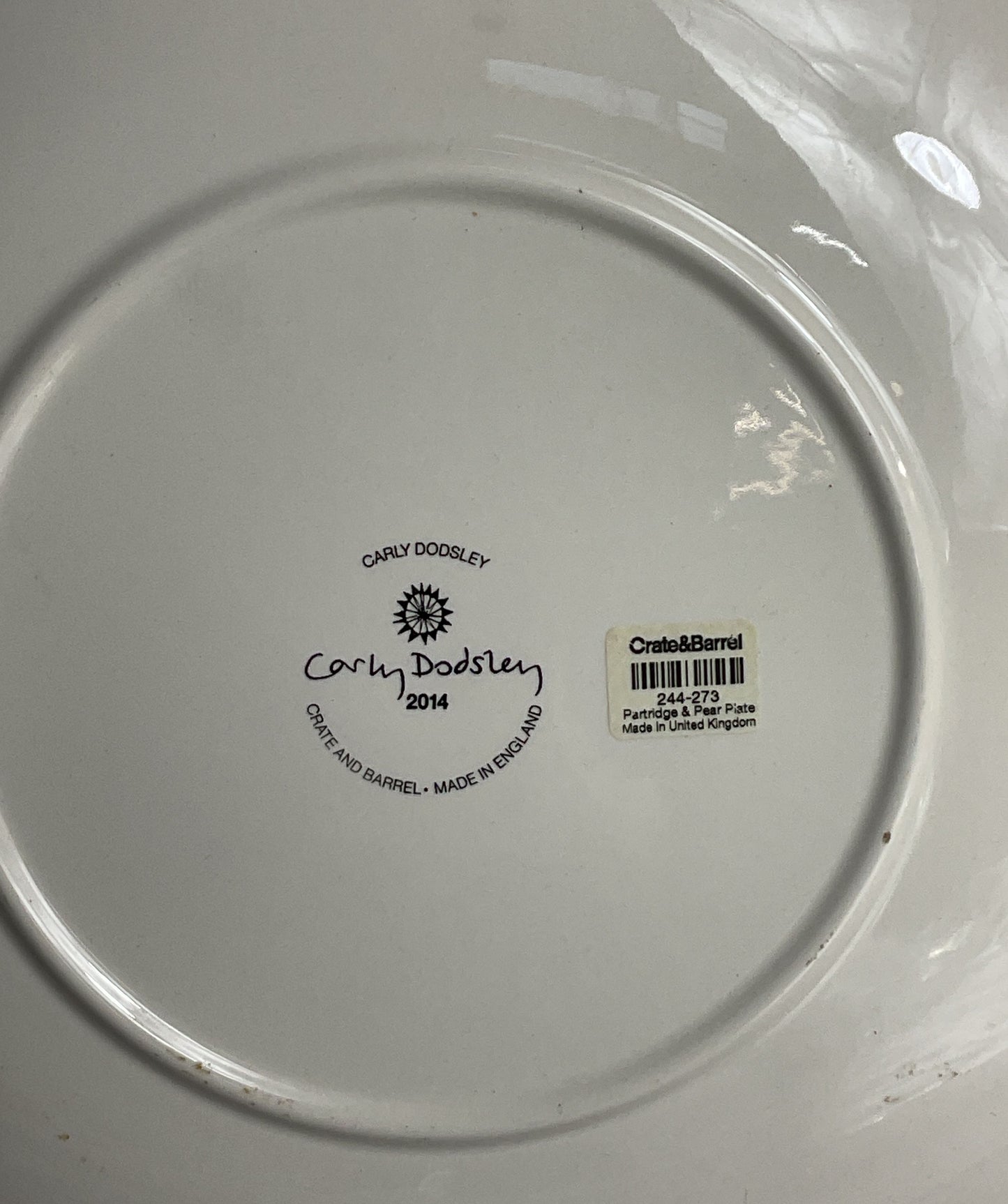 Crate & Barrel Carly Dodsley Partridge and Pear 11" Dinner Plate Multicolor