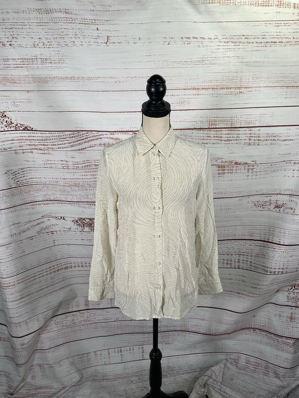 Opening Ceremony Fingerprint Pattern 100% Silk White Long Sleeve Shirt Size M
