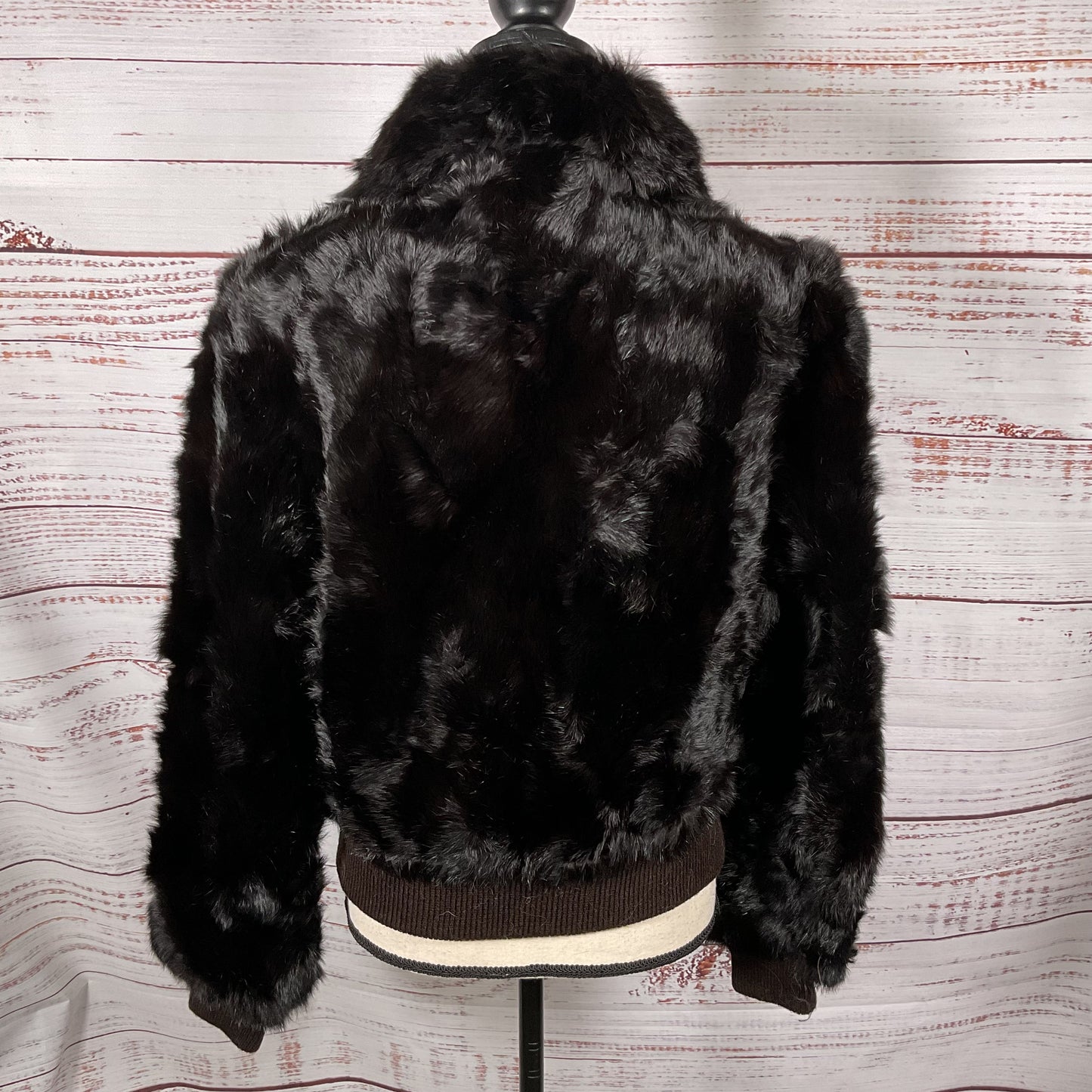 VTG. DINO RICCO Women's Brown Rabbit Fur & Suede Trim Bomber Jacket- SZ L