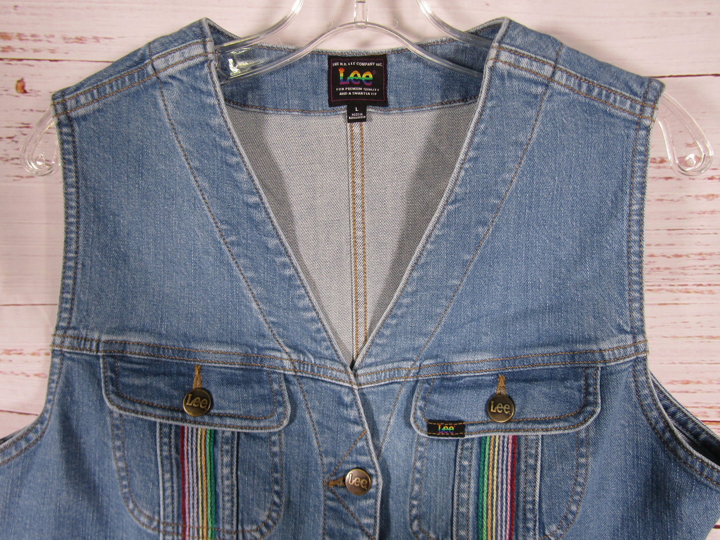 Lee Pride Women's Blue Denim Rainbow Accent Vest Size L