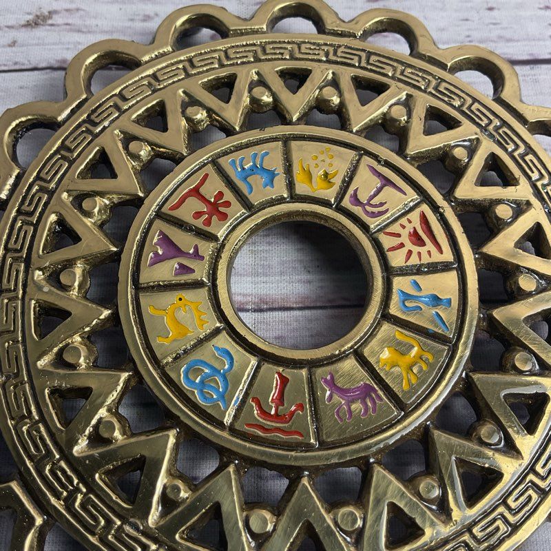 Pair Of 12 Tribes Painted Brass 5" Trivet Pot Stands Made In Israel
