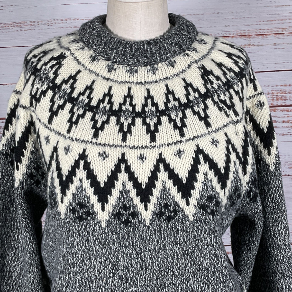 MNG Women's Gray Black White Pullover Knit Sweater- SZ L