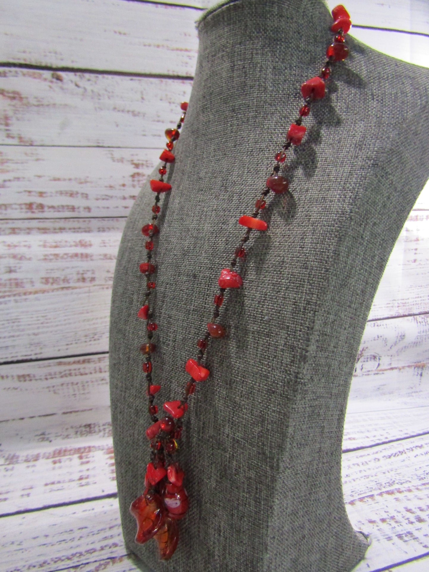 Artisan Handcrafted Murano Glass Red Coral Tied Necklace