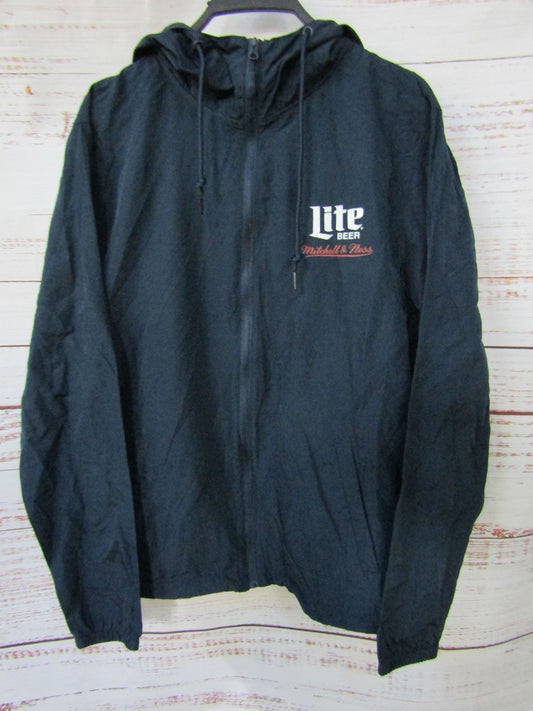 Mitchell & Ness Miller Lite Men's Blue Full Zip Hooded Windbreaker Jacket Size M