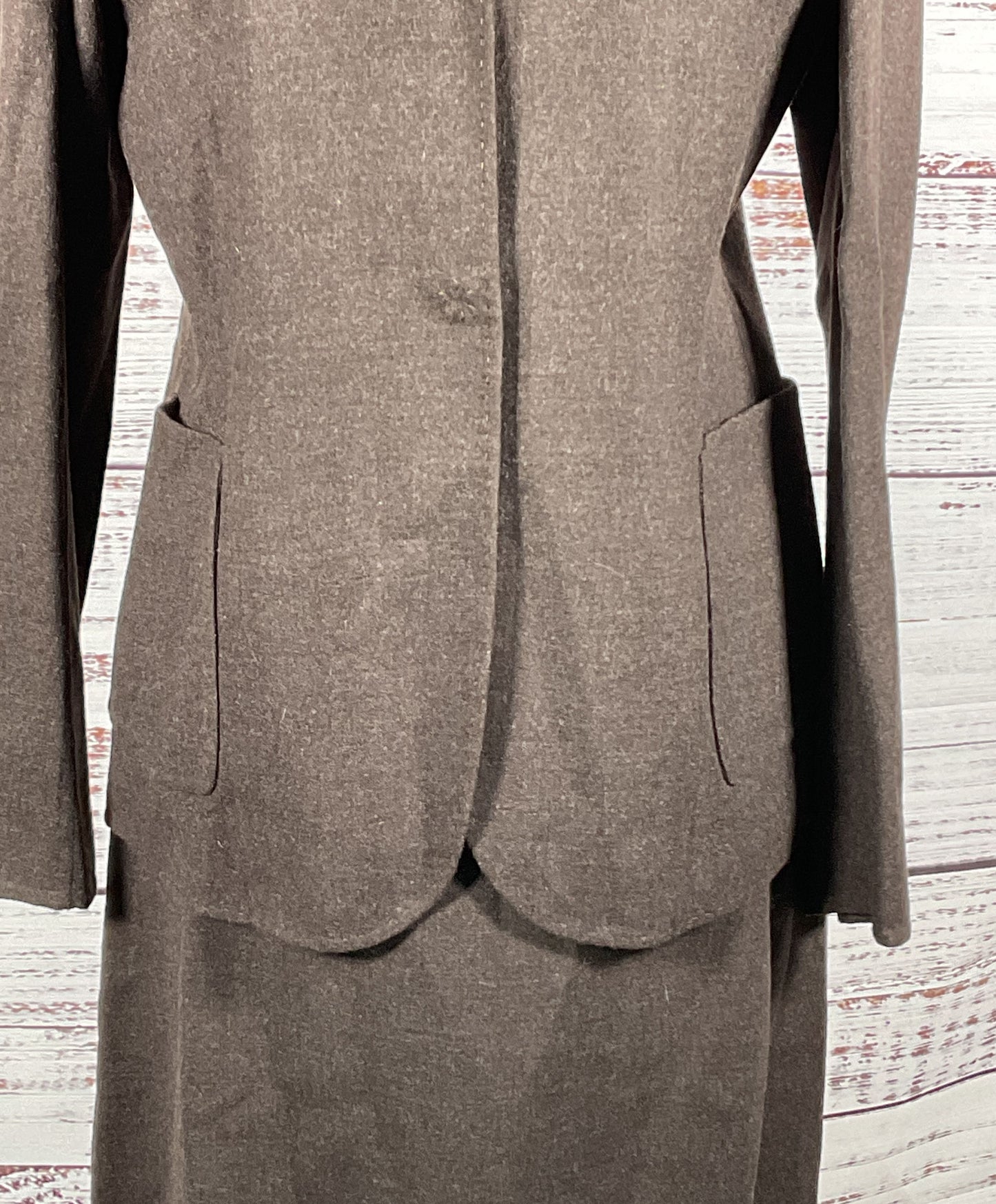 Jil Sander Vintage Wool Snap Button Skirt Suit Set Brown 42 Euro 14 US