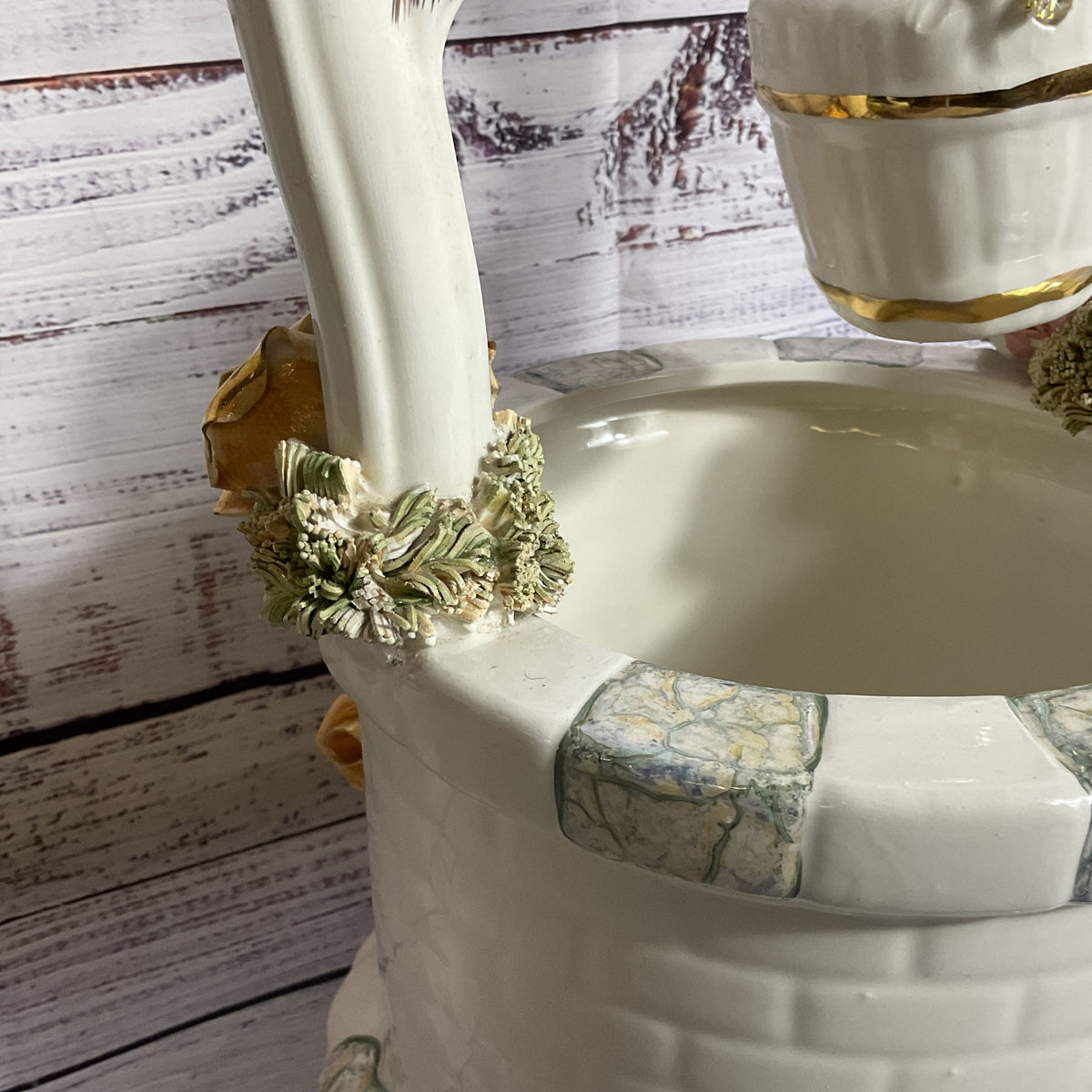 VTG./ANTIQUE CAPODIMONTE Porcelain Wishing Well with Hanging Bucket- 14"
