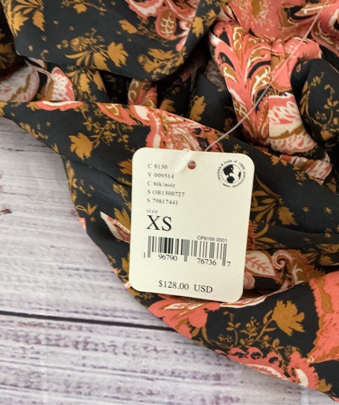 NWT Free People Black Orange Print Mini Dress w/open back Size XS Retail $128