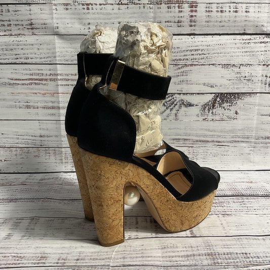 Nicholas Kirkwood Maya Pearl Black Satin & Cork Block Heel Women's 6.5 US