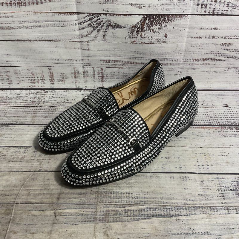 Sam Edelman Rhinestone Encrusted Black Leather Horsebit Loafer Women's Size 7.5