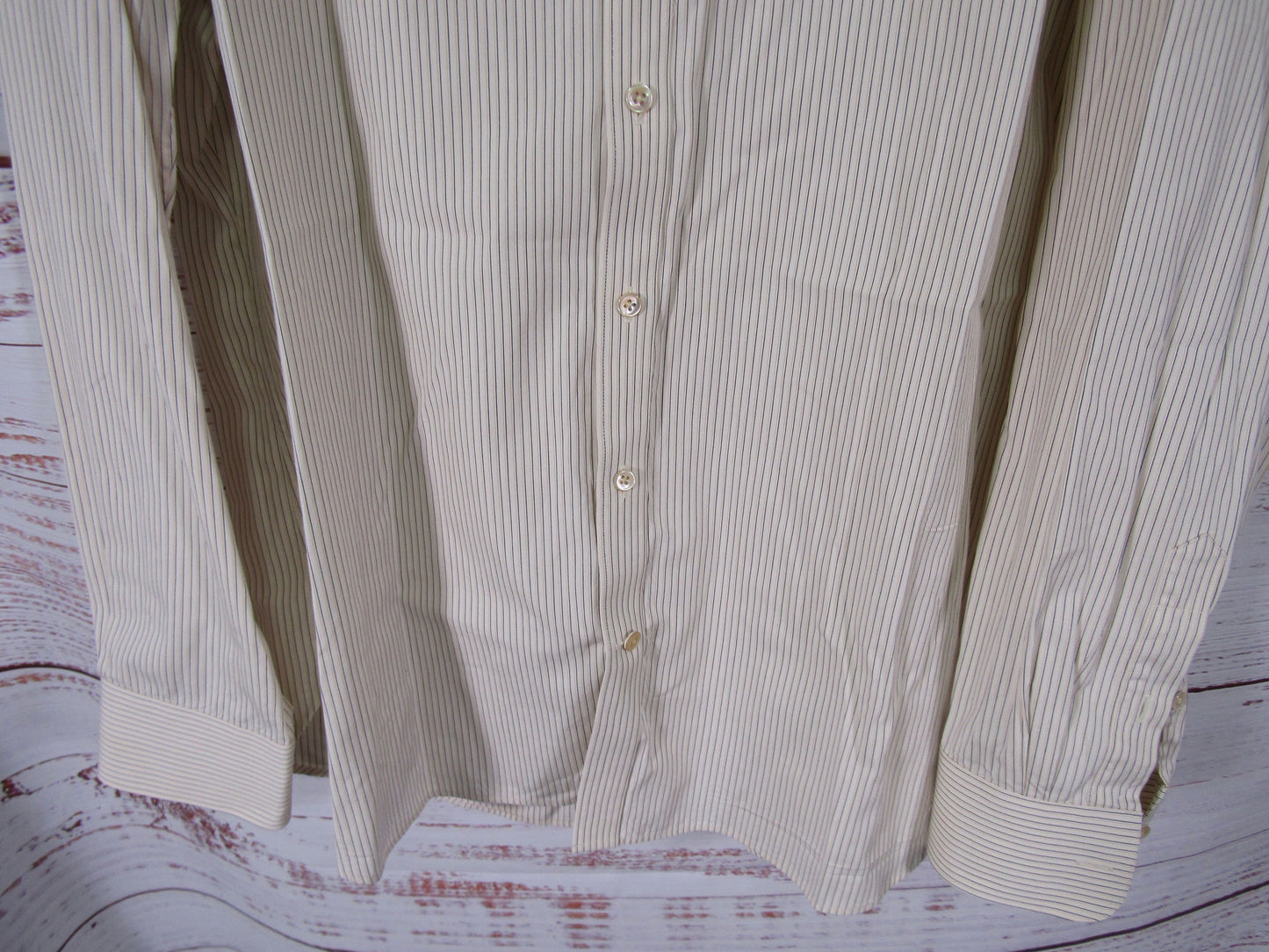 John Varvatos Men's Beige Striped Long Sleeve Button Down Shirt Size 17