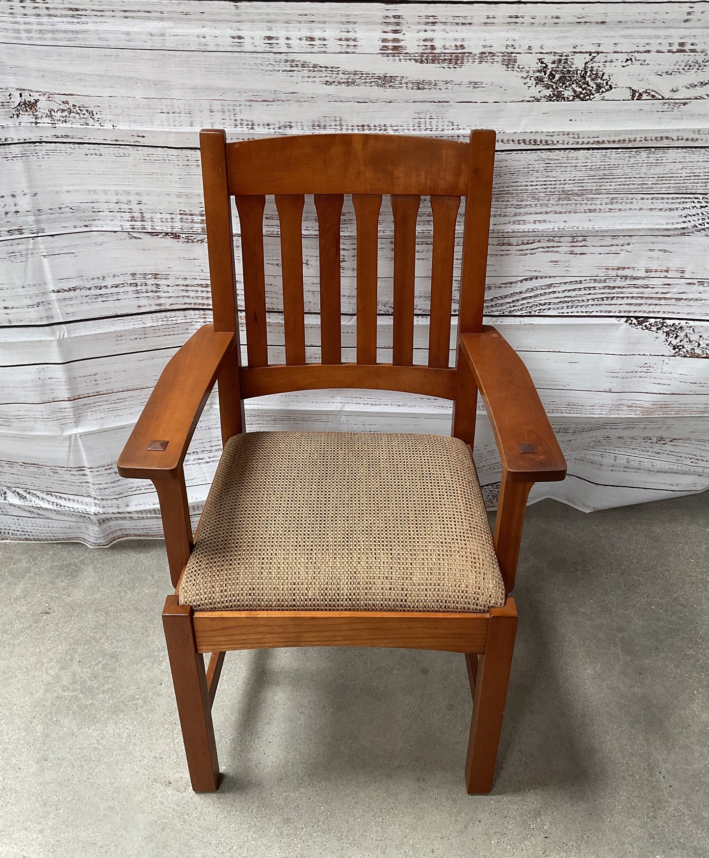 November 2003 L & J.G. Stickley Mission Natural Arm Chair with Upholstery Seat