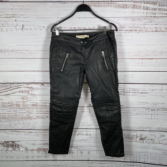 Isabel Marant pour H&M Black Waxed Vegan Leather Moto Pants - Size 6