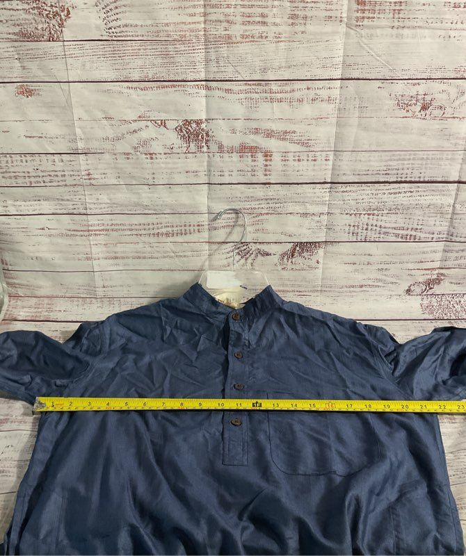 NEW Fabindia Shirt Men's Kurta Long Slim Fit Khadi 1/4 Button Blue Size 36