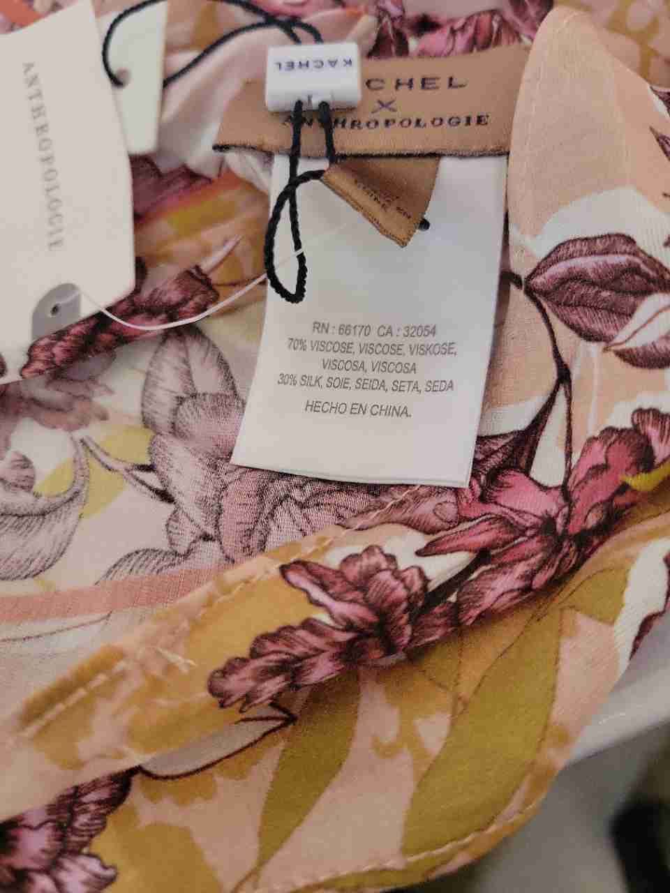 NWT Women's Kachel x Anthropologie Rose/Pink Print Silk Scarf