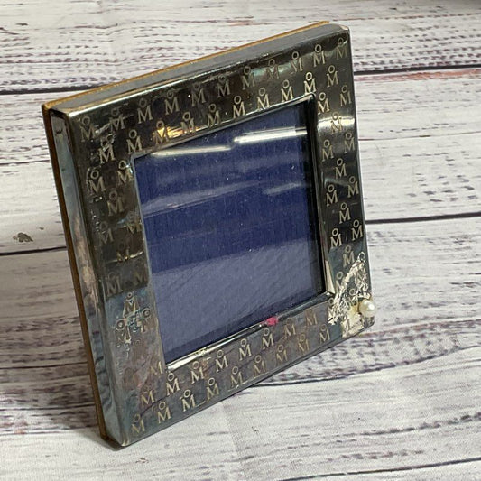 MIKIMOTO Logo Sterling Silver Wood Back Picture Frame- HOLDS 2"X2" PHOTO